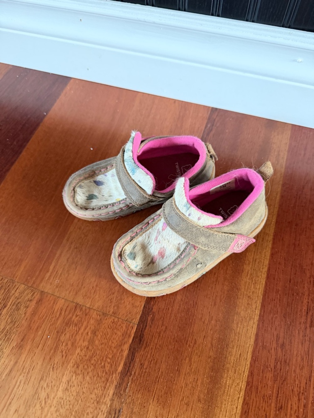 Twisted X Tan and Pink Kids Moccasin Shoes